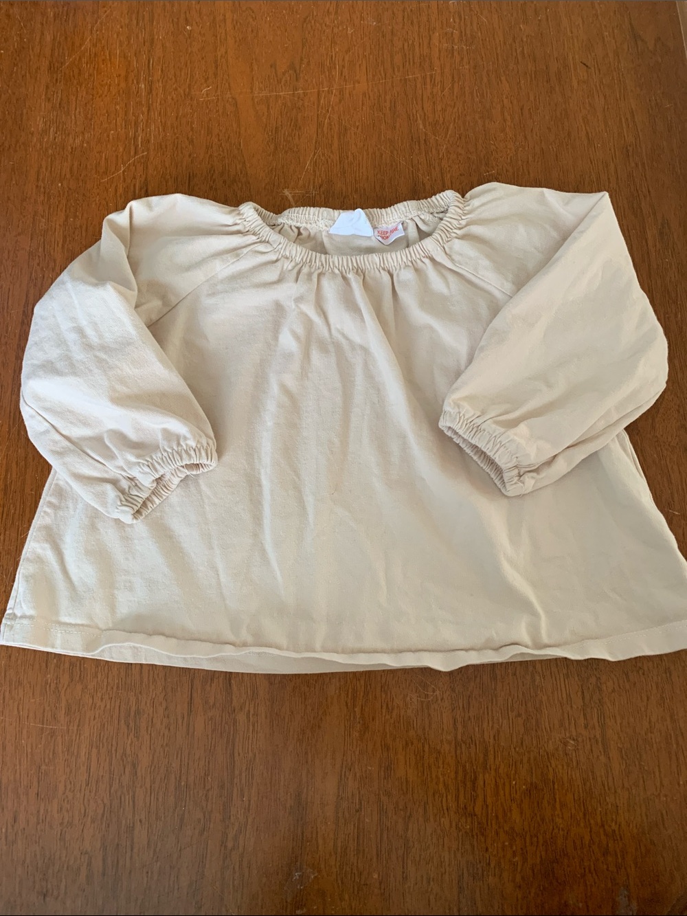 🍊5/$25 Zara Beige Long-Sleeve Elastic-Neck Top size 12-18m